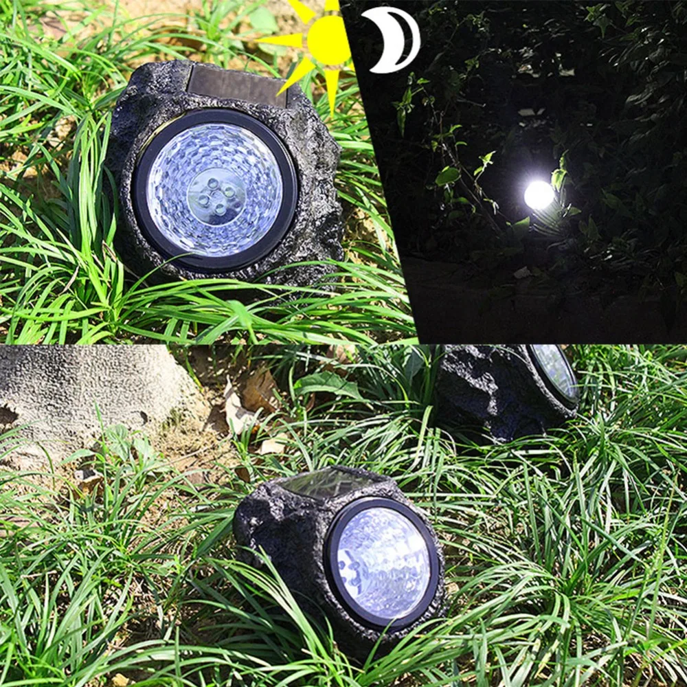 2 шт. солнечные декоративные каменные фонари из смолы материал 4 светодиодный