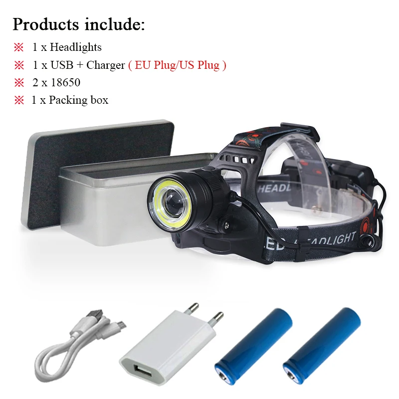 Мощный светодиодный налобный фонарь xhp70, головной светильник, Led p70 cob xml t6, перезаряжаемый фонарь, налобный светильник, Головной фонарь, фонарь, головной светильник - Испускаемый цвет: HT434B-BOX