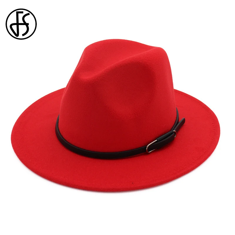 Red Hats Мужская шерстяная фетровая шляпа с широкими полями, фетровые Кепки из Трилби, женская шляпа Chapeu Feminino, Женская джазовая церковная Панама, Крестный отец шляпы сомбреро - Цвет: Red Hats