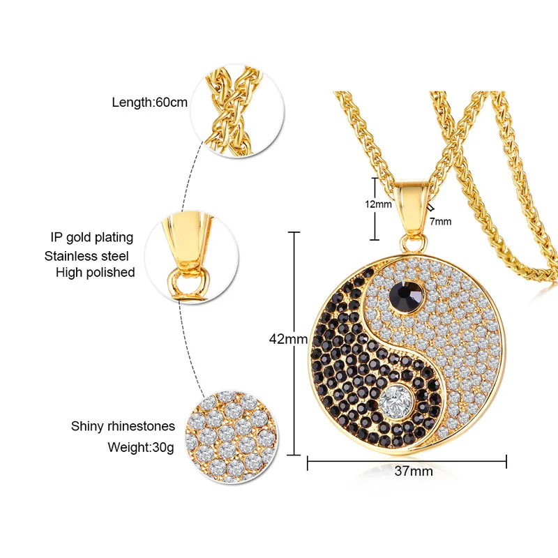 В стиле хип-хоп Micro Стразы паве Bling льдом золото Нержавеющая сталь Тай Чи круглый