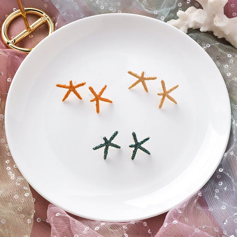 Starfish Stud Earrings Beautiful Sea Stars Earring Bohemian For Women Metal Imitation Marine Life Jewelry | Украшения и