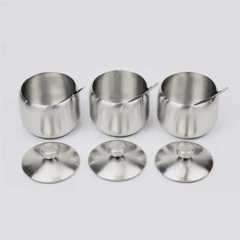 

High Quality Rotary Stainless Steel Condiment Pots Seasoning Container Large Capacity With Spice Rack