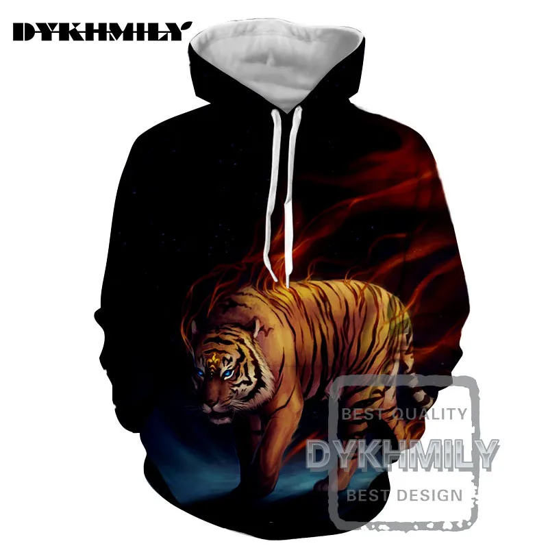 Dykhmily осень-зима Модные мужские Худи Злой Тигр с капюшоном худи Толстовка 3D милые