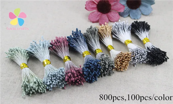 Lucia crafts 288 шт/800 шт 18 цветов на выбор Двойные наконечники 1 мм матовый жемчуг цветок тычинки украшения торта D0406