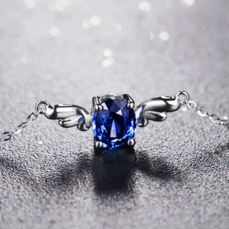 Ожерелье из белого золота с натуральным сапфиром 18 К Подвеска для женщин