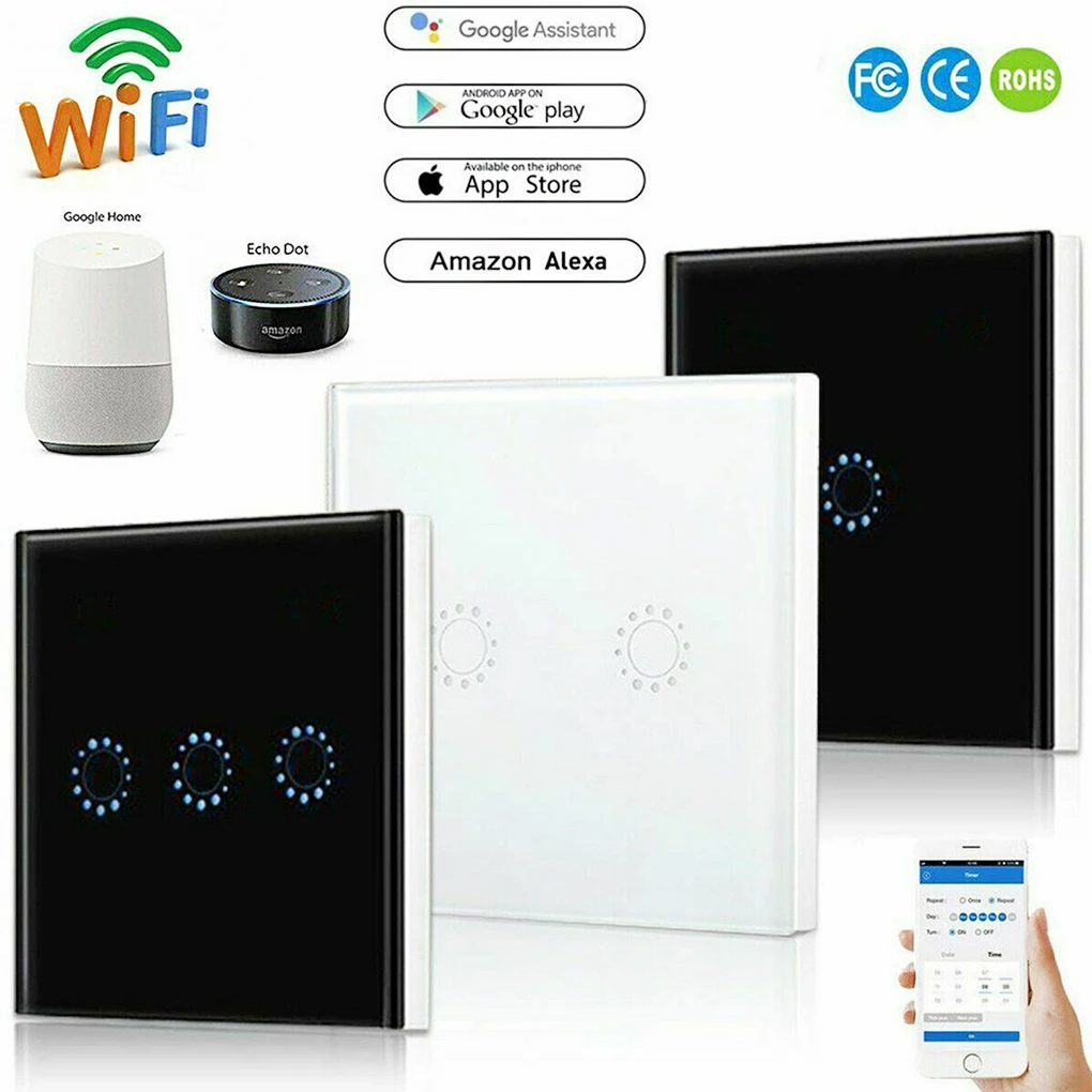 WI-FI Смарт настенный светильник Панель 1/2/3 Gang Сенсорный экран Беспроводной
