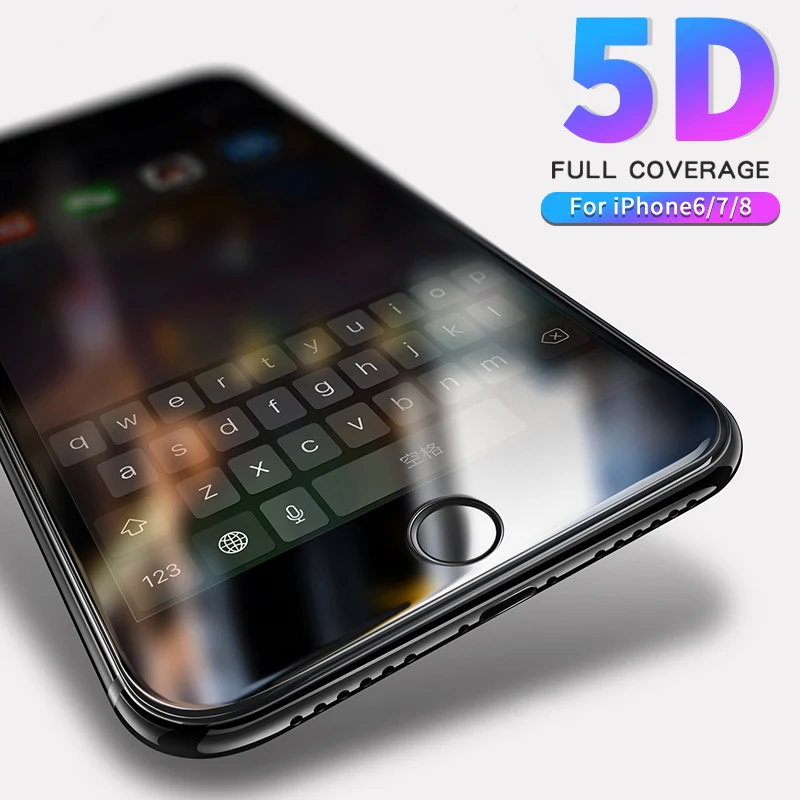 5D закаленное стекло с полным покрытием для iPhone 7 iphone Защитное 6 6s 8 Plus пленка из