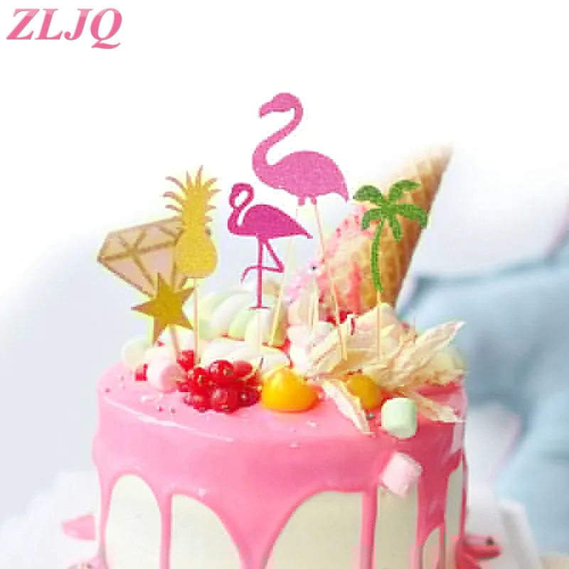 ZLJQ 12 шт. Розовый фламинго кекс Topper Picks тропическая тема hawian Luau вечерние свадебные