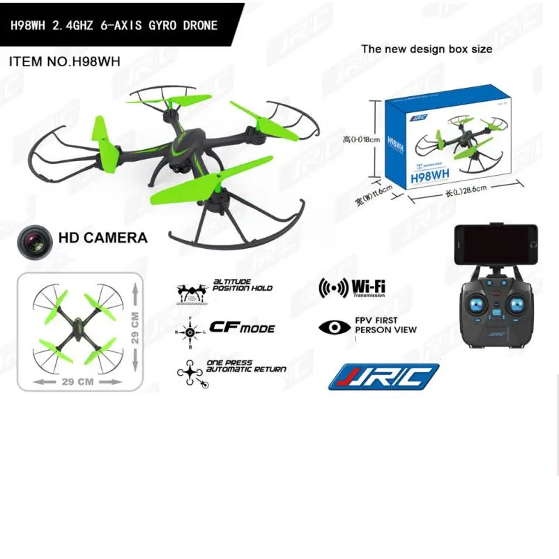 JJRIC H98WH Радиоуправляемый квадрокоптер WIFI FPV 2 4 Ghz 4CH 6-осевой Дрон HD камера черный Feb21