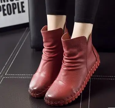 Ботинки женские короткие из натуральной кожи с бархатной подкладкой|flat boots|women snow