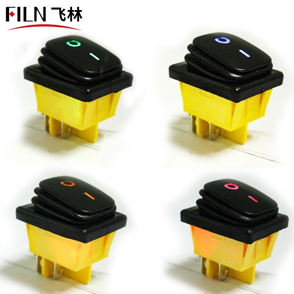 30A/250V 16A/250V сверхмощный 4-контактный t85 герметичный водонепроницаемый кулисный переключатель с led 12V 24V 110V 220V 380V черная окраска