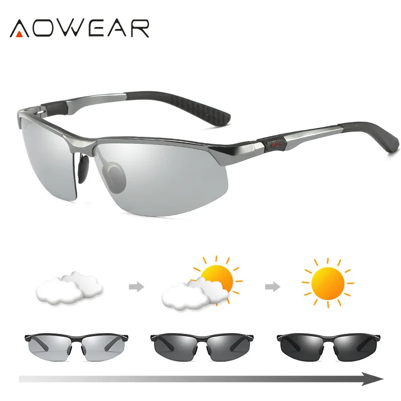 Солнцезащитные очки AOWEAR мужские фотохромные поляризационные без оправы