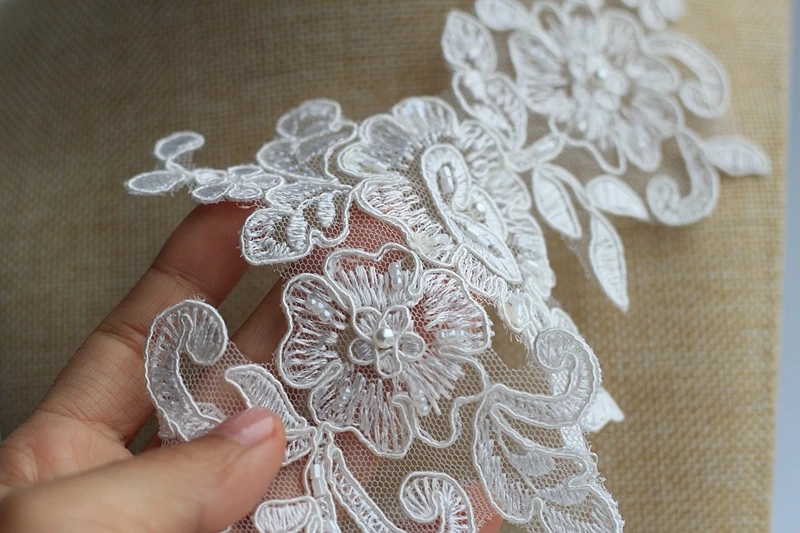 Женская Кружевная аппликация вышитая бисером нашивка для свадебных