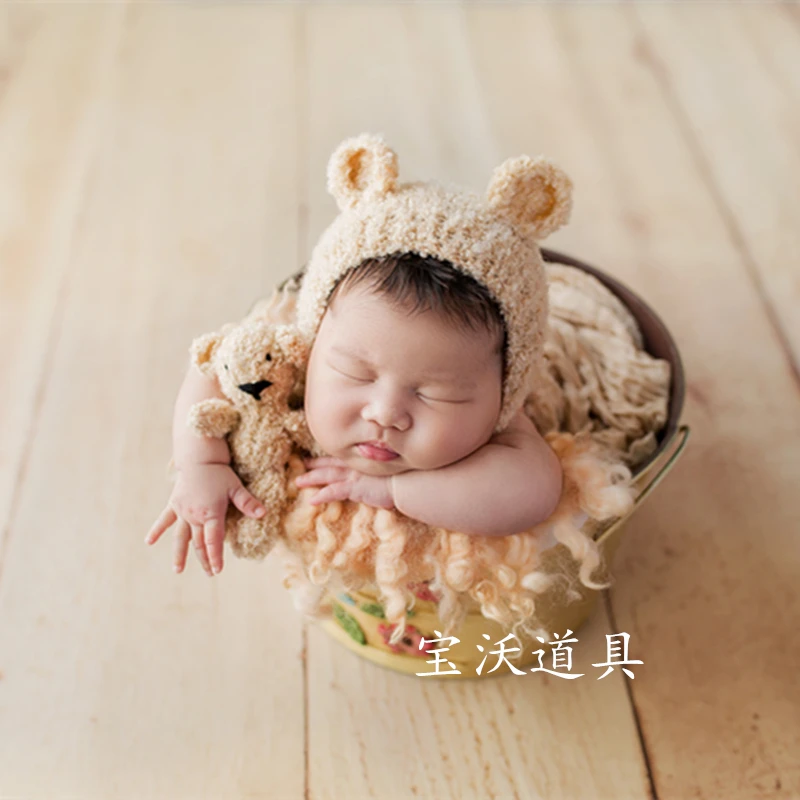 

Newborn Teddy Bear bonnet Baby photography props Newborn knit cotton Animal hat and toy set Newborn Baby Posing Photo props