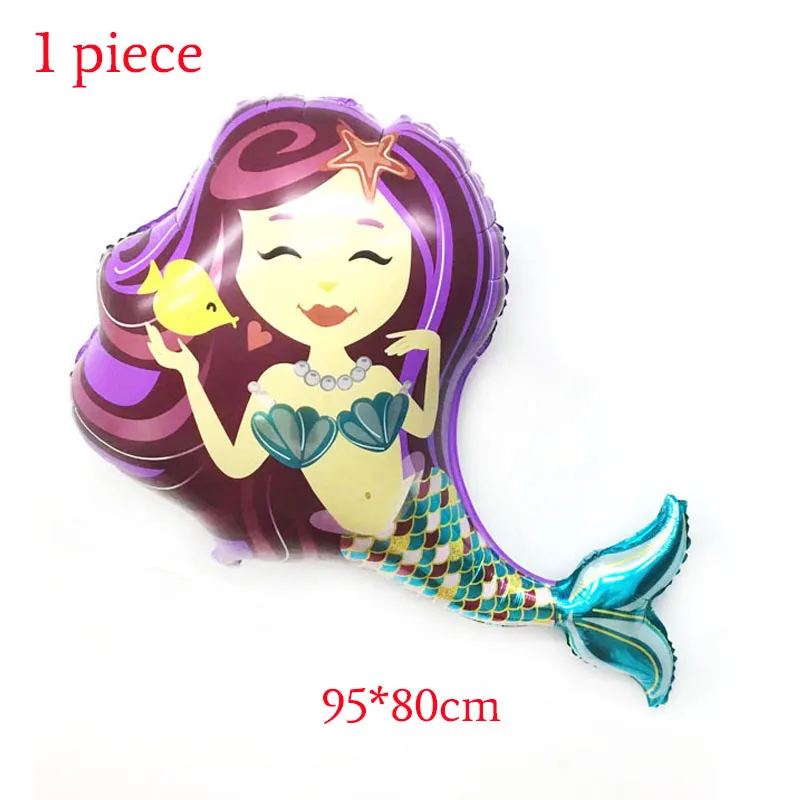 1pc purple mermaid Вечерние украшения в виде русалки, фольгированные шары с русалкой, бумажные тарелки, посуда, подарочные сумки для детей, девочек, с днем рождения, принадлежности для тематической вечеринки - Цвет: 1pc purple mermaid