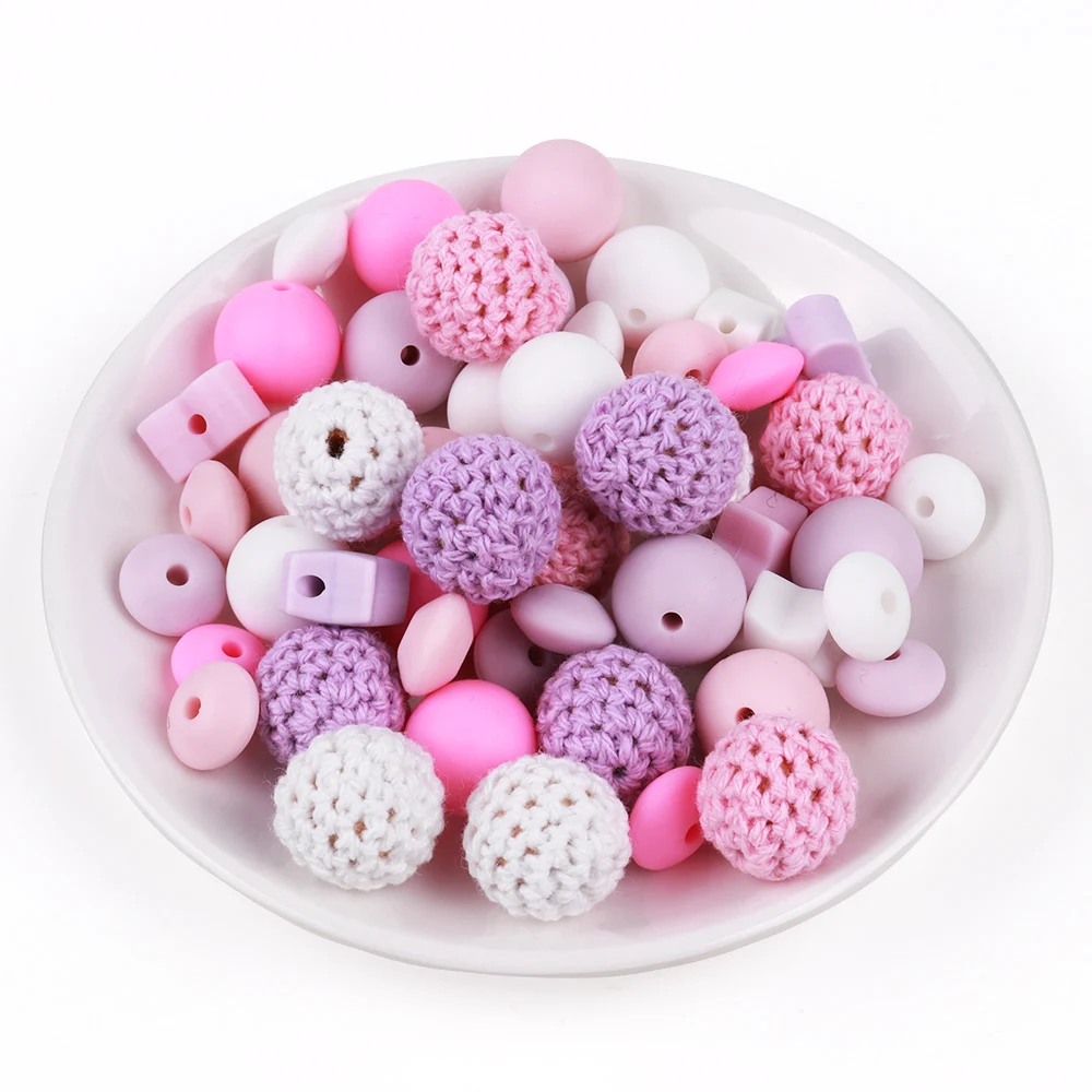 TYRY. HU Детские аксессуары для прорезывания зубов, набор силиконовых бусин, детские розовые цветные бусинки, картонные Прорезыватели для зубов DIY, игрушки для прорезывания зубов