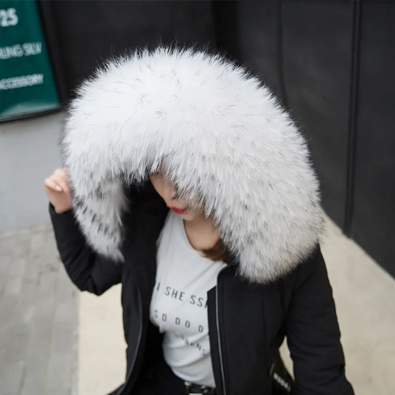 ZDFURS* Роскошный шейный теплый меховой шарф для пальто зимой натуральный мех енота меховой воротник шарф для меховая Парка женская шаль обертывания