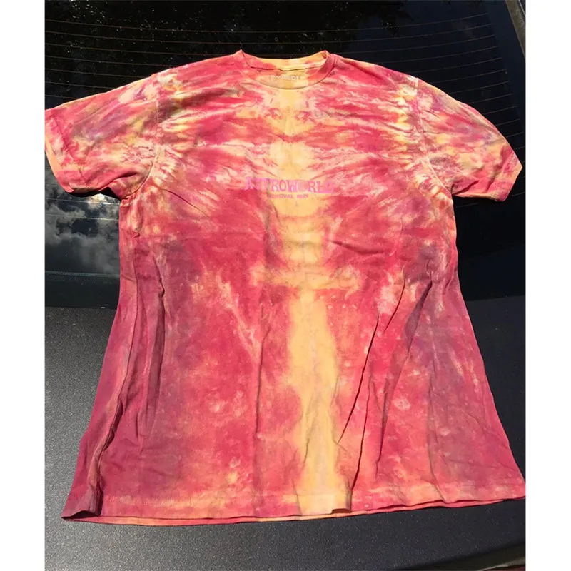 Трэвис Скотт фестиваль бег Tie Dye Astroworld футболка для мужчин женщин летний Стиль 2019