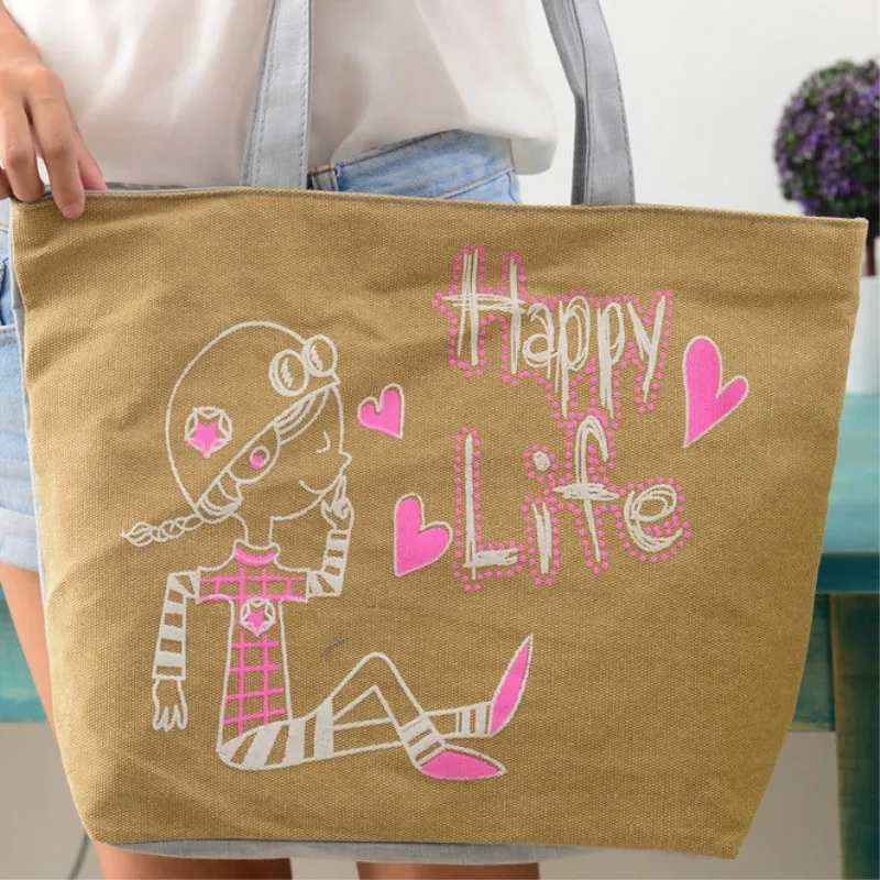 Одежда с принтом в виде сердечек Холст сумка женская Повседневная пляжная