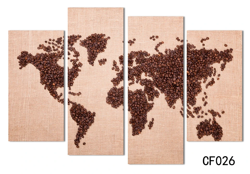 

Free Shipping art deco wall pictures 4 panel canvas art chinese painting coffee map art home decor Modern Pictures