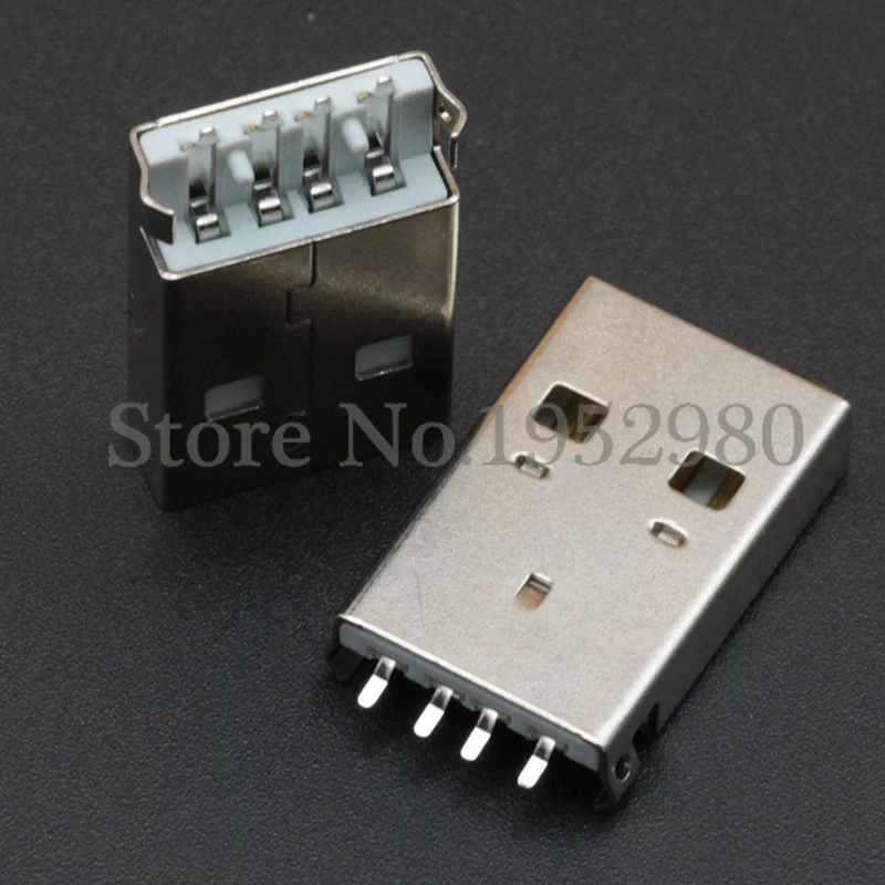 Разъем USB 2 0 10 шт. штекер AM 180 градусов с контактным контактом офсетная белая