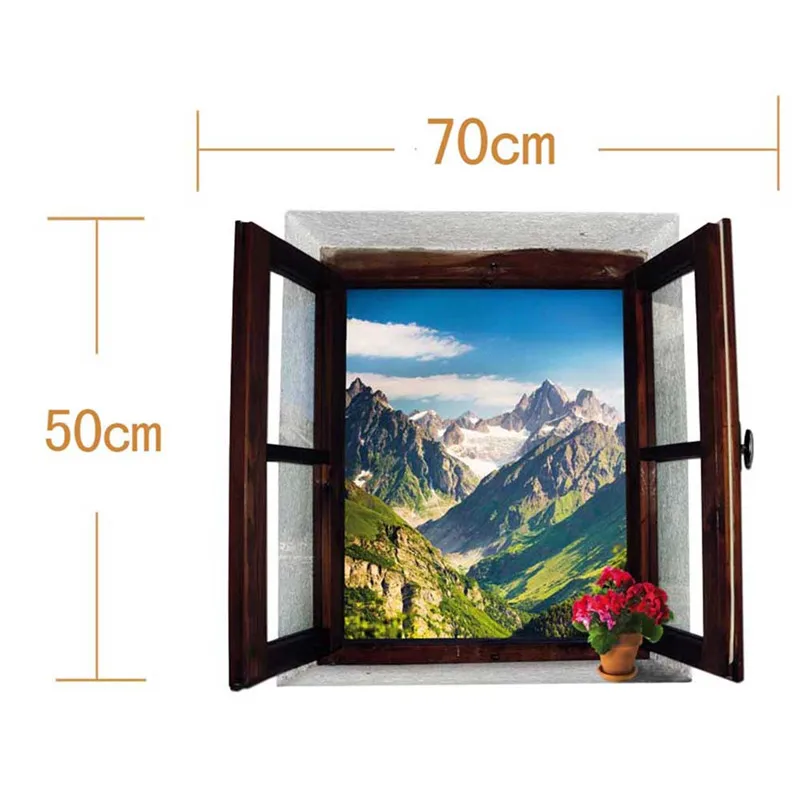 3D настенные наклейки на горы с открытым окном съемные обои креативный вид окна