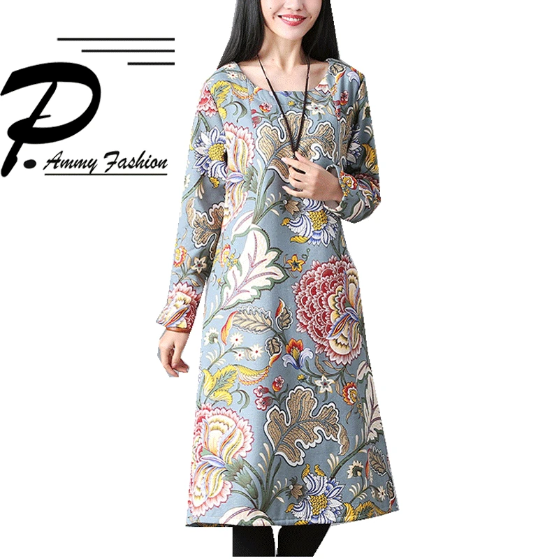 Зимнее флисовое утепленное платье джемпер с цветочным рисунком женская модная