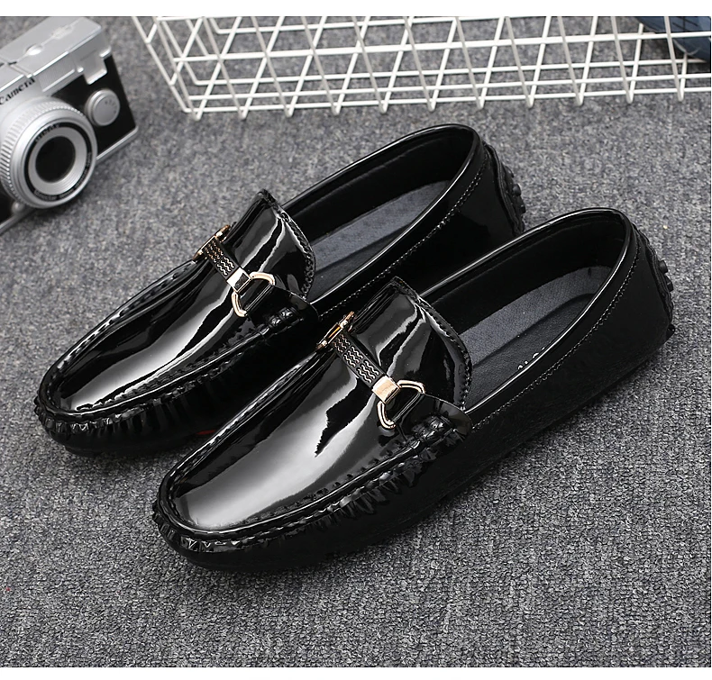 Гном качество Повседневная кожаная обувь Для мужчин Брендовые мужские лоферы Блеск обувь для вождения Лакированная кожа Мокасины для мужчин размер 38-47