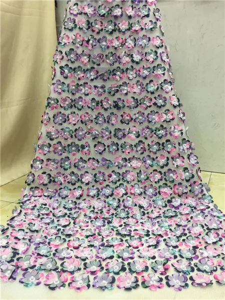 

New French high quality lace with exquisite beads 3D flower material, African wedding dress 3D lace fabric