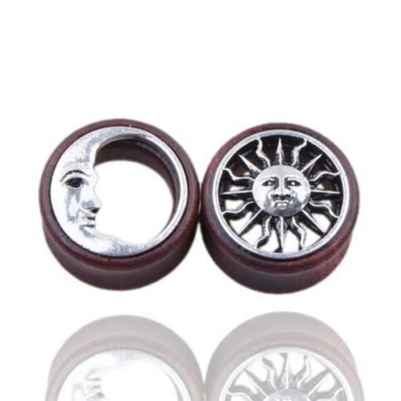 Pair Sun Moon Ear Saddle Tunnels Flesh 2017 Hot Gauges Body Piercing Jewelry Expander Reamer Size 8 20mm|ear gauges|ear expanderbody piercing jewelry