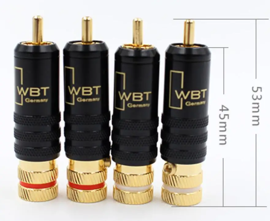

Hifi 4pcs RCA connectors male WBT-0144 signal line plug WBT 0144 RCA plug lotus head copper RCA plug connectors