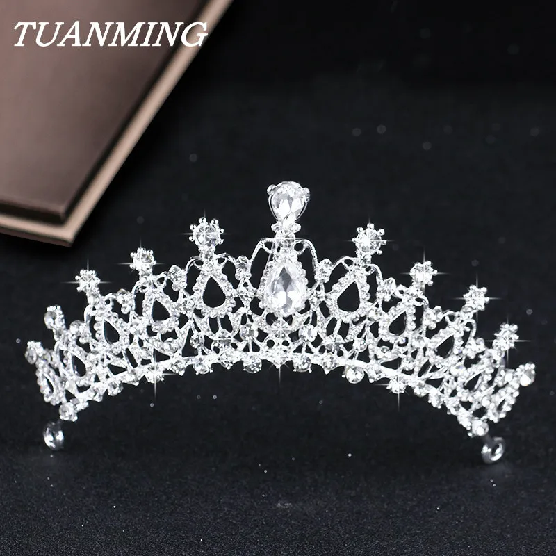 Горячая Распродажа серебряный цвет свадебная корона с кристаллами головная