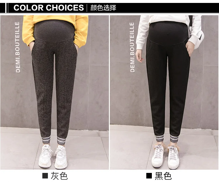 

Maternity Harem Pants ubrania damskie for pregnant women Cotton Winter velvet Casual trousers belly straight leggings stripe