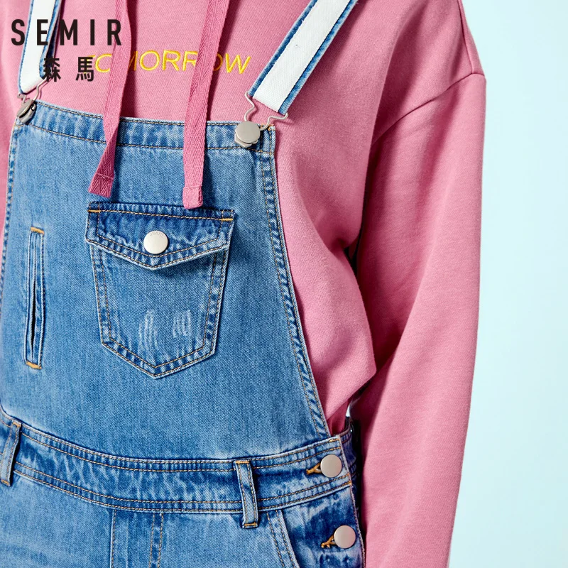 SEMIR женский джинсовый комбинезон из 100% хлопка с потертостями Облегающий потертой