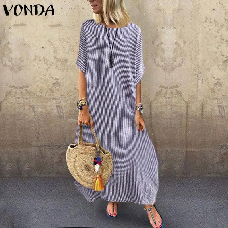 Богемное женское летнее платье VONDA Vestidos, сексуальные вечерние платья макси с рукавом, женское платье, винтажная рубашка-сарафан размера плюс