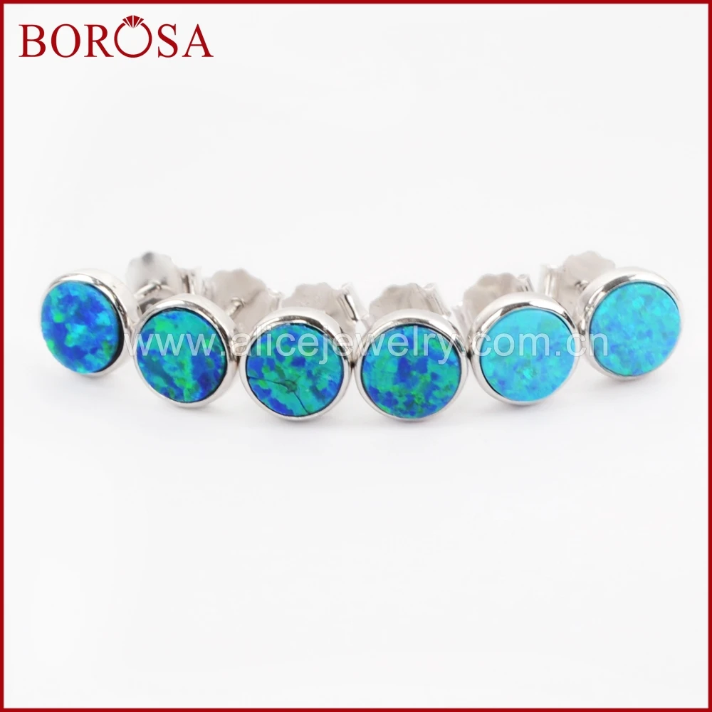 

Женские серьги-гвоздики BOROSA, круглые серьги из чистого серебра 100% пробы с голубым японским опалом, SS188