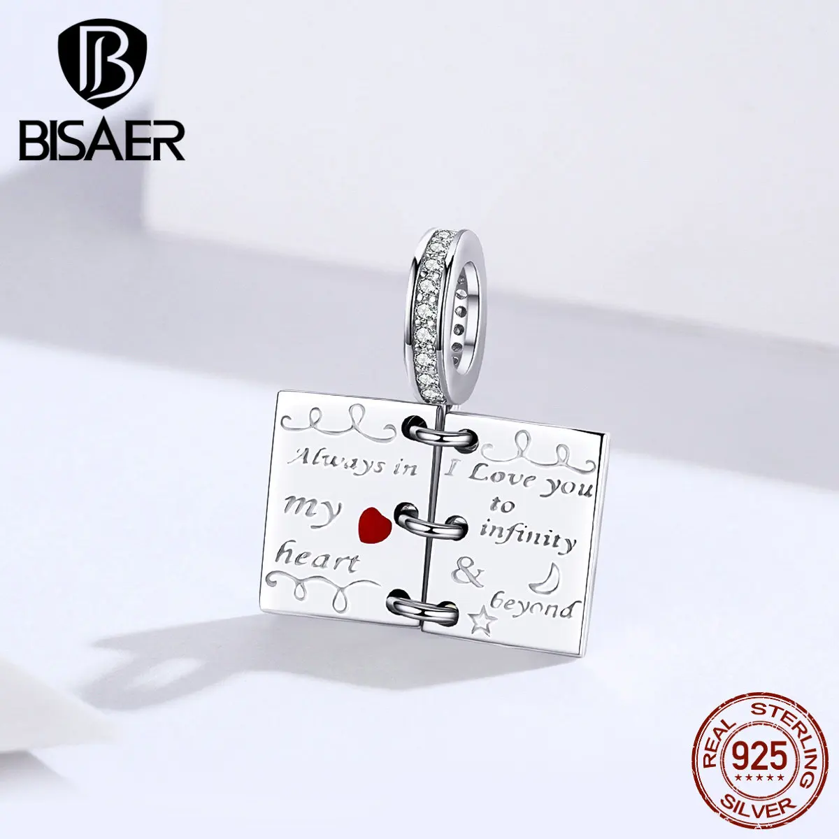 BISAER 925 пробы серебряный кулон в форме буквы любовь бусины конверт талисманы подходят для шарма Браслеты DIY ювелирных изделий ECC1262