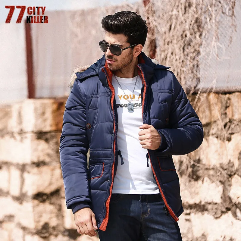 77City Killer Winter Warm Men Outerwear Thick Hooded Fur Collar Parka Male Coats Casual Long Sleeve Tactical for P0052 | Мужская одежда