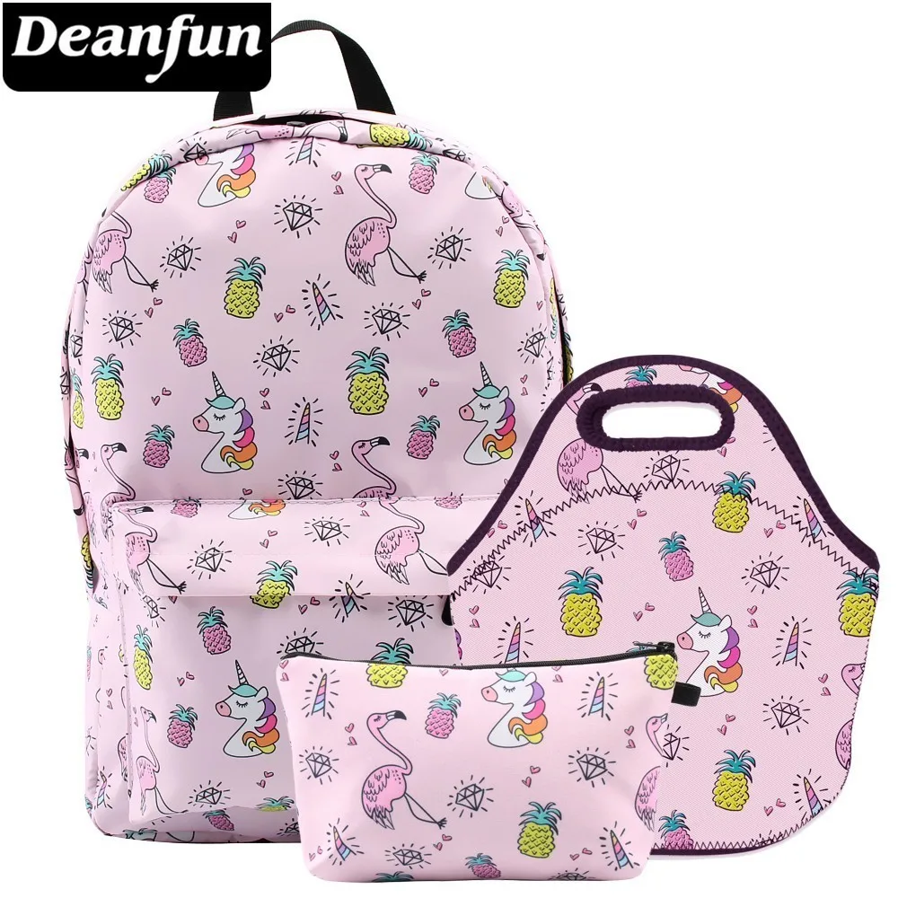 Deanfun сумка набор рюкзак для девочек Единорог Фламинго подростковые водонепроницаемые школьные рюкзаки 80043+ 73138+ 51482