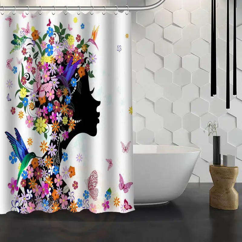 

New Butterfly Girl Custom Shower Curtain With Hooks Fabric Bathroom Curtain eco-friendly Waterproof shower curtain