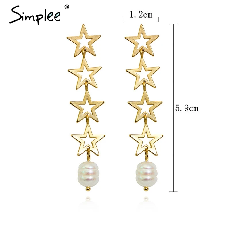 Simplee Винтаж Звезда медь женские Подвесные серьги Элегантные вечерние жемчужные