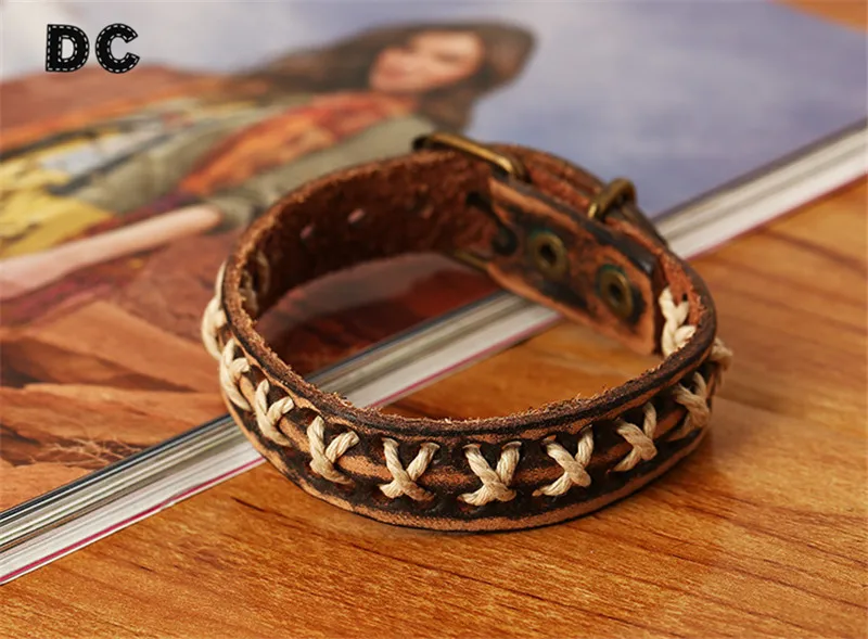DC Винтаж чешские полые пояс кожаный шнур Дизайн Браслеты коса &quotx&quot Форма