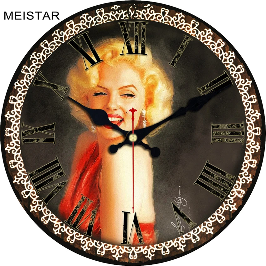 MEISTAR Marilyn Monroe винтажные настенные часы фигурка женщина дизайн тихий Гостиная Кабинет офис Домашний декор настенные художественные часы большие часы