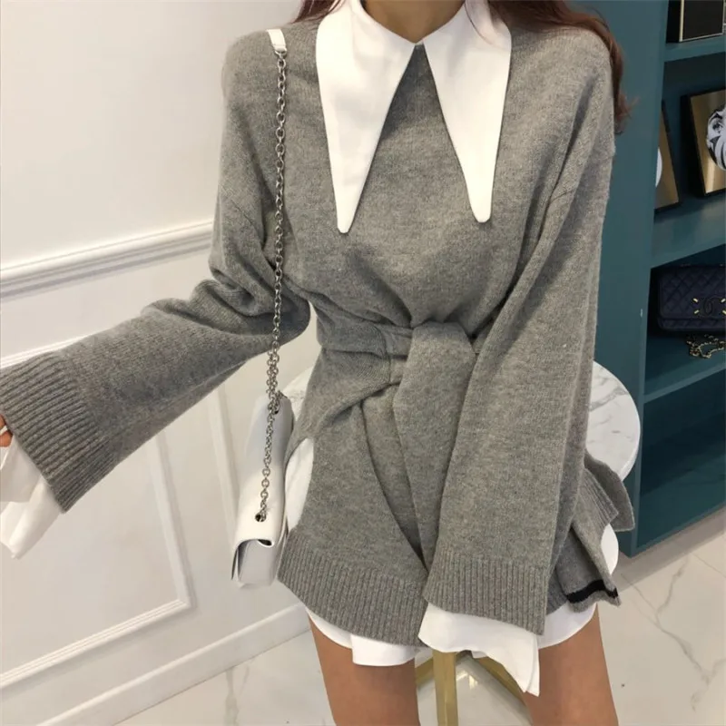 Элегантные осенне зимние высокого качества женские сладкие вязаный модный