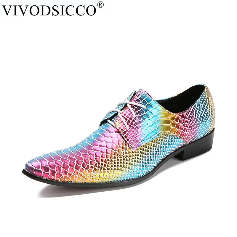

VIVODSICCO New Italy Style Genuine Leather Snake Shoes Men Flats Pointed Toe Men Oxfords Shoes Men Dress Shoes Wedding shoe