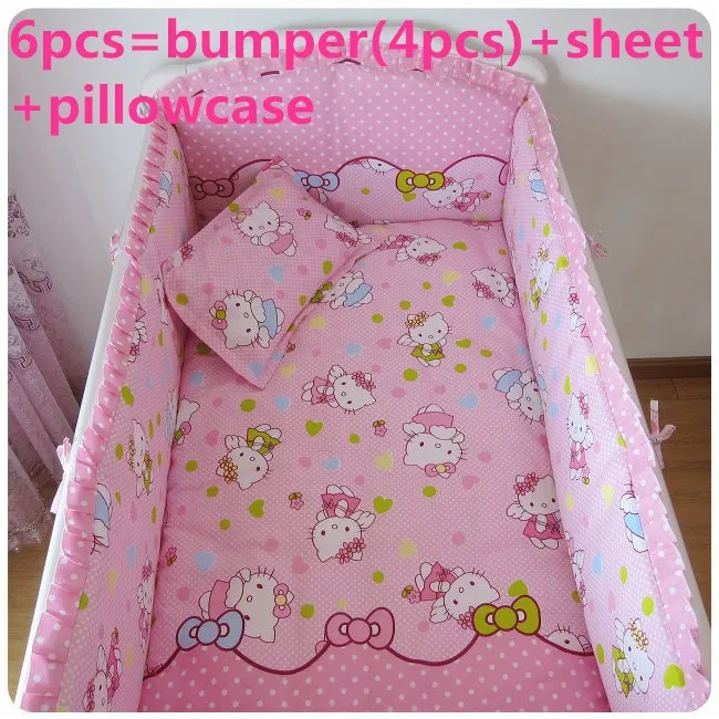 

6pcs Cartoon Cot Baby Bedding Set protector de cuna Cotton Crib Bedding (4bumpers+sheet+pillow cover)