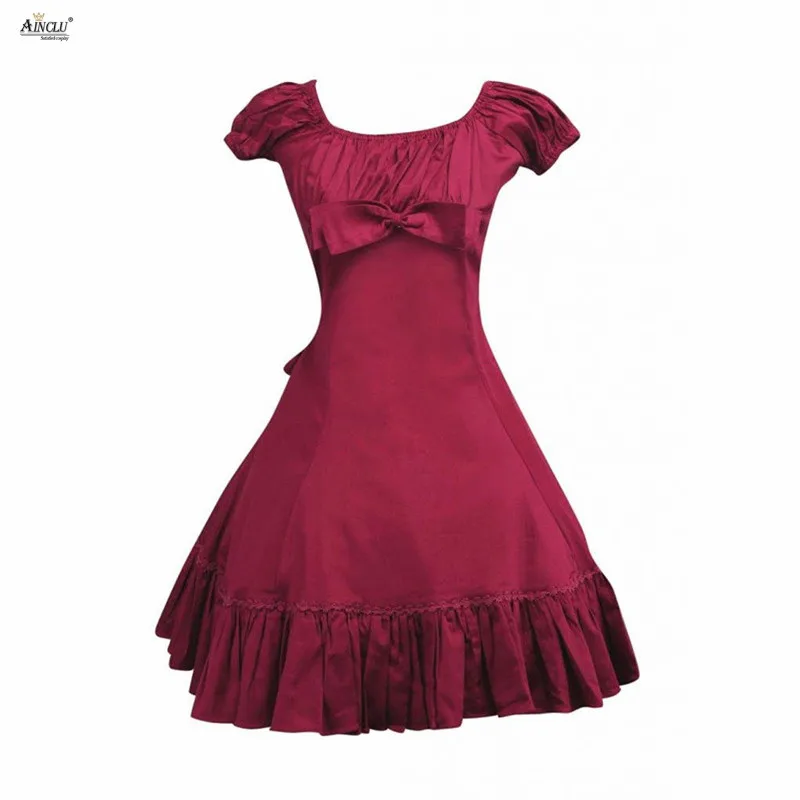 

Hot Cosplay Costume Dress Ainclu Womens S-XXL Short Sleeves Cotton Fuchsia Red Ruffles Classic Lolita Dress for Party/Halloween