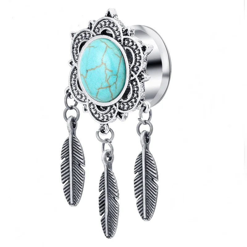 EFP015 Medical Stainless Steel Ear Stretchers Plugs And Tunnels Body Piercing Hypoallergenic Bohemia Expander with Pendant | Украшения и