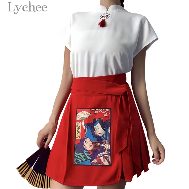 Lychee Женская плиссированная юбка в японском стиле со шнуровкой Милая мини выше