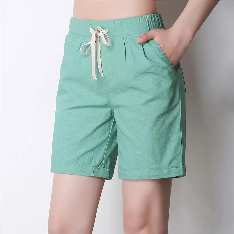 Женские свободные однотонные шорты со шнурком повседневные средней длины